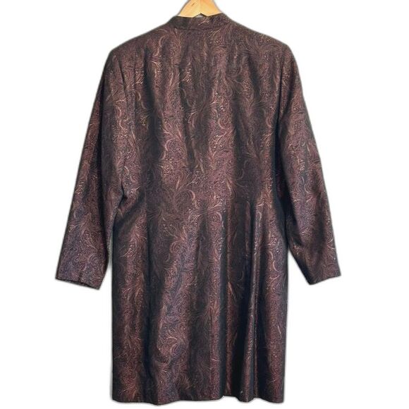 Oleg Cassini Metallic Gold Long Coat Plum Purple Jacket With Pockets Plus Sz 14 - Picture 4 of 6